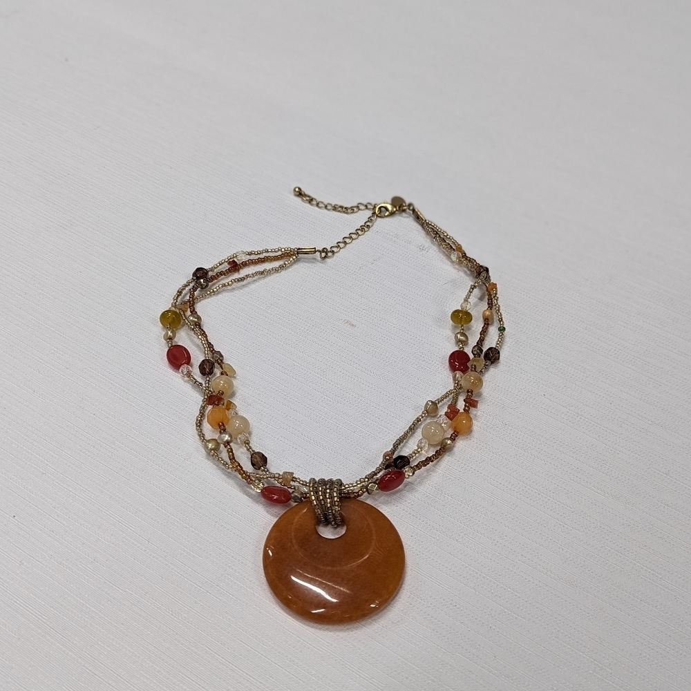 Vintage Lia Sophia Pumpkin Spice Beaded Necklace‎ with Orange Pendant